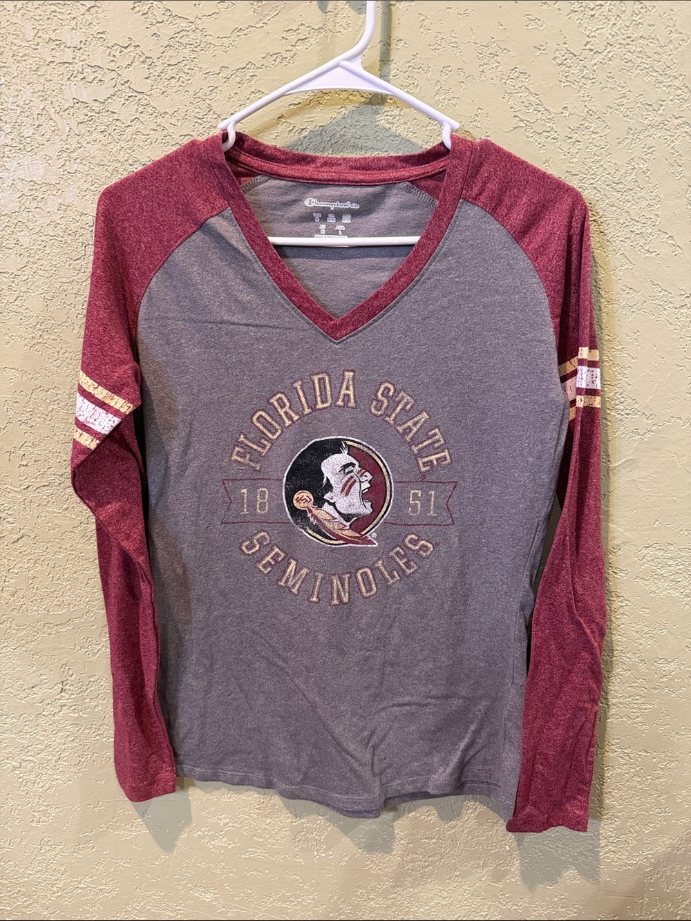 Champion Women's Maroon and Gray Florida State Seminoles Long Sleeve V-Neck